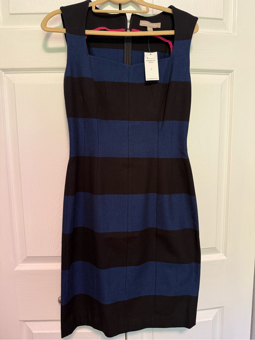 Banana Republic Black and Blue Striped Midi Sheath Dress